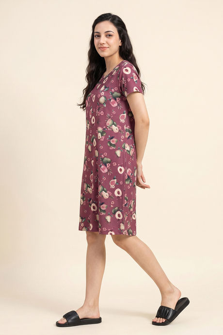 Zivame Buttersoft Fruity Knit Poly Knee Length Nightdress With In Built Slip On Bra - Mesa Rose — image 4